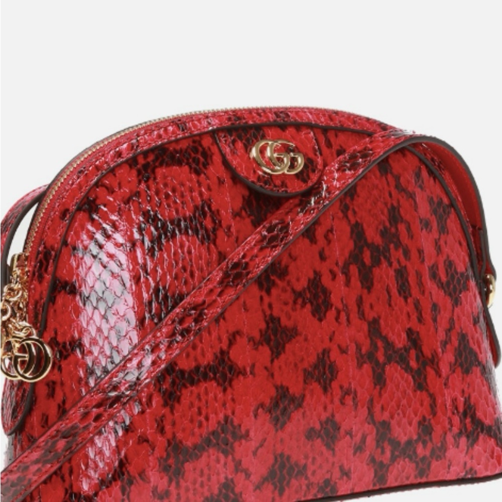 Vibrant Red Crossbody Bag with Snake Print